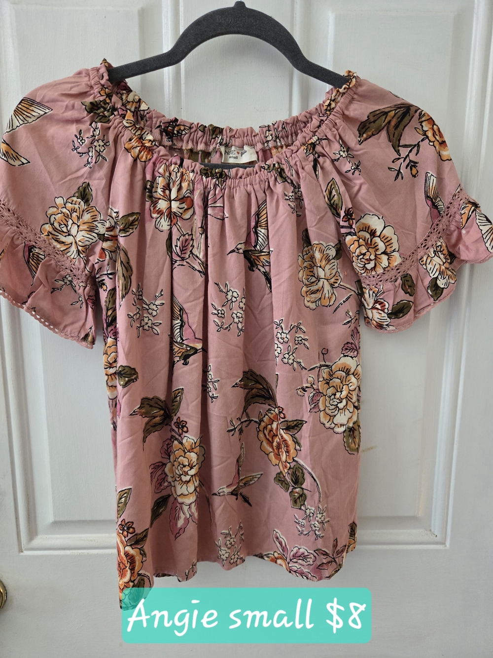 Angie Rose-Pink Floral Off-Shoulder Blouse